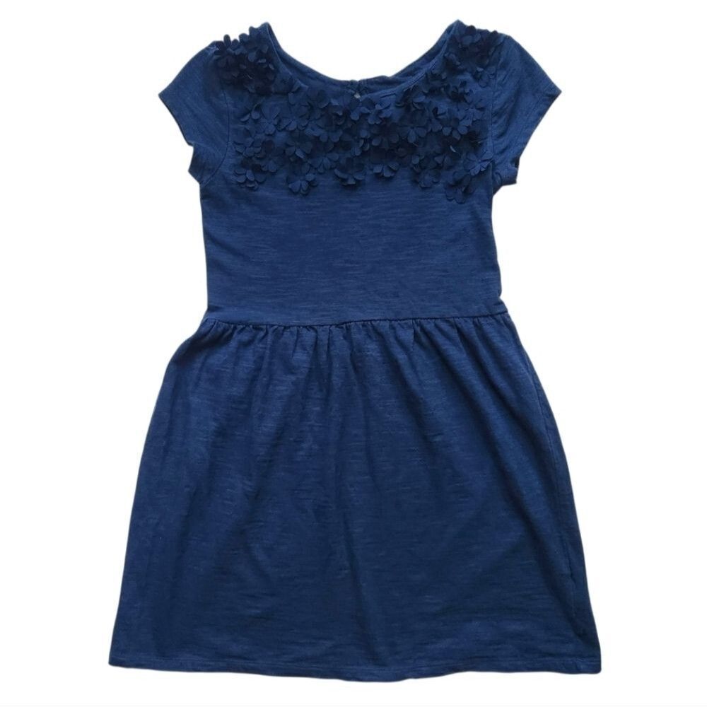 GAP Kid's Girls Blue Jersey Dress Short Sleeve with Flowers 3D Size Large - Picture 2 of 9